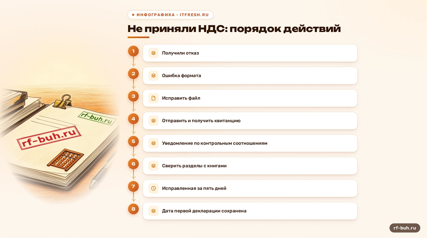 Схема действий, если декларация по НДС не принята: формат или контрольные соотношения