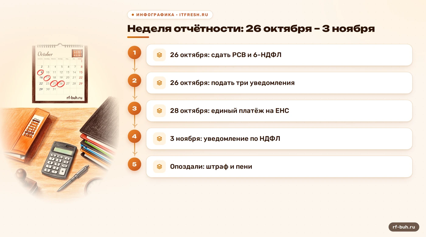Схема: сроки отчётности и платежей с 26 октября по 3 ноября 2026