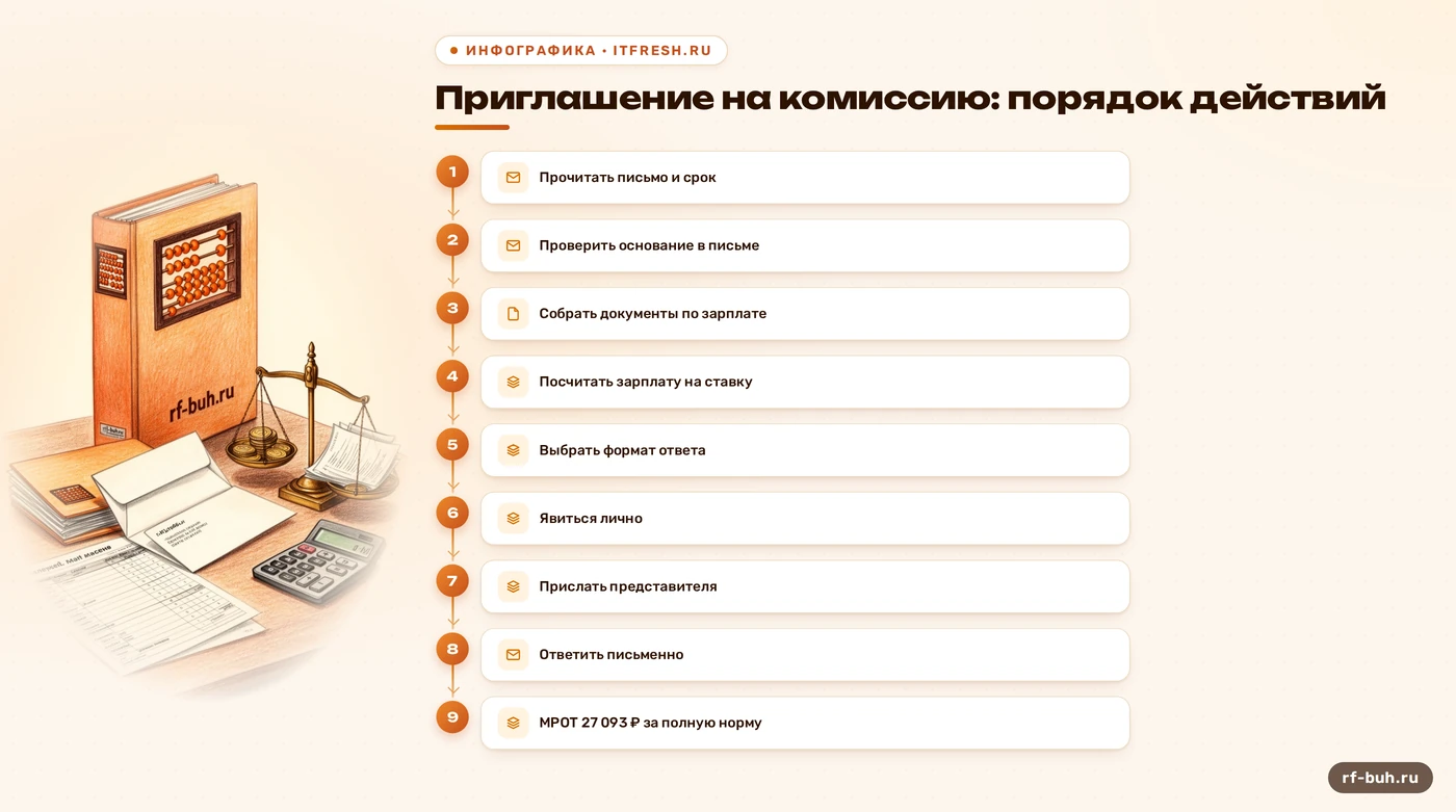 Схема порядка действий при приглашении на комиссию ФНС по зарплатам