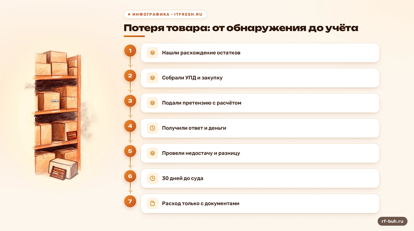 Схема действий при потере товара на складе маркетплейса: от претензии до проводок